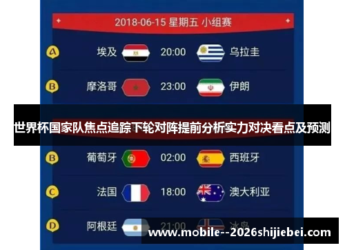世界杯国家队焦点追踪下轮对阵提前分析实力对决看点及预测